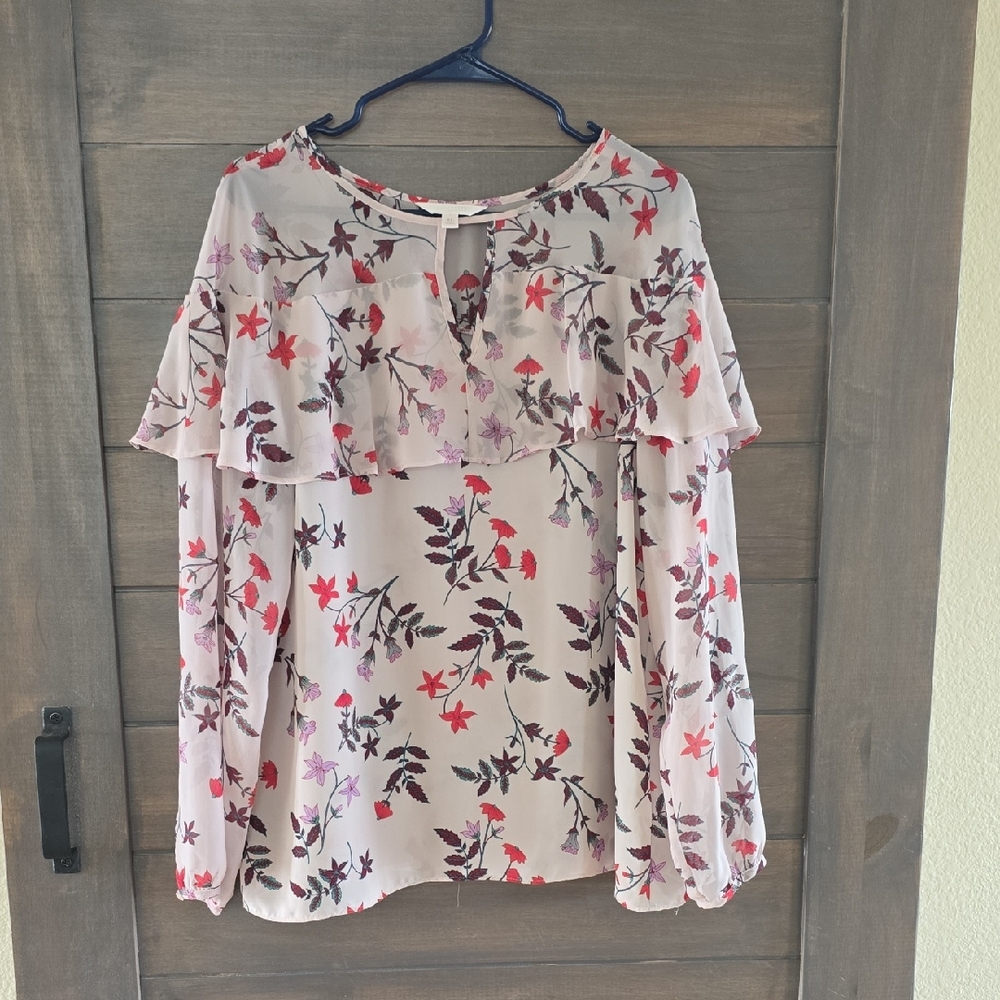 LC Lauren Conrad Floral Blouse - Pink and Red